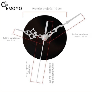Kvarcni zidni sat s tihim mehanizmom – EMOYO napajanje na suhe baterije, plastično kućište, plastični brojčanik, modern stil