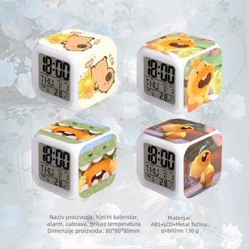 Kvadratni studentski budilnik s LCD zaslonom, termometrom, svijetli u mraku i vječni kalendar.