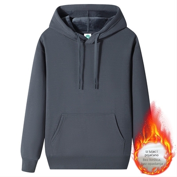 Kapucija hoodie od čvrstog pamuka s vunenom podstavom, slobodan kroj (Glavna tkanina: pamuk, Podstava: vuna, Debljina: fleece, Kroj: slobodan, Težina: 400g+)