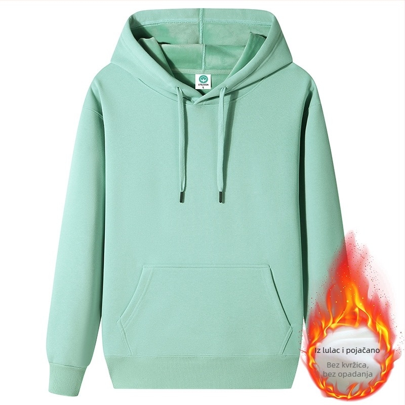 Kapucija hoodie od čvrstog pamuka s vunenom podstavom, slobodan kroj (Glavna tkanina: pamuk, Podstava: vuna, Debljina: fleece, Kroj: slobodan, Težina: 400g+)