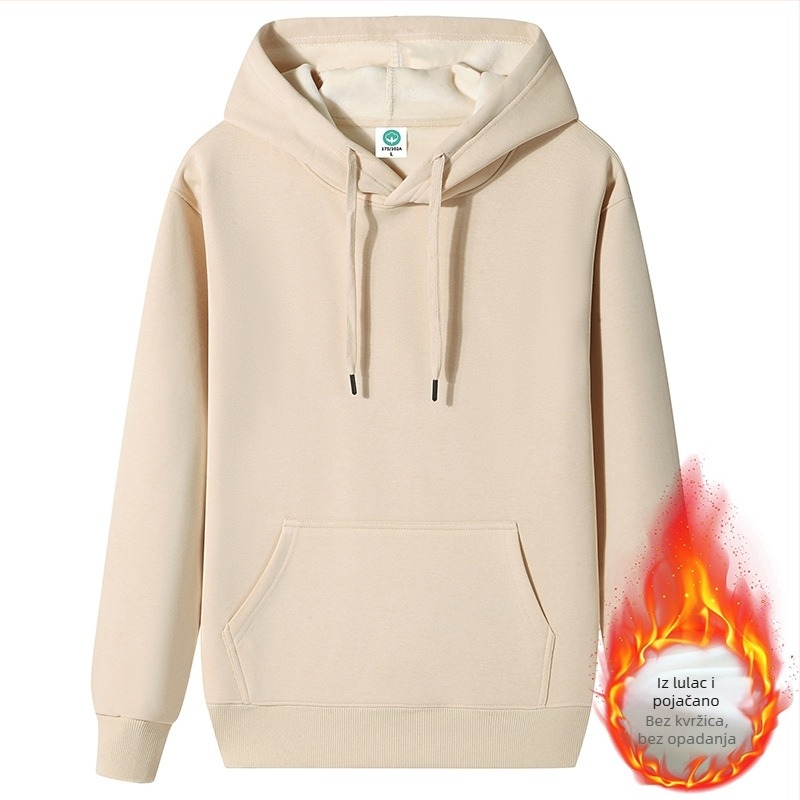 Kapucija hoodie od čvrstog pamuka s vunenom podstavom, slobodan kroj (Glavna tkanina: pamuk, Podstava: vuna, Debljina: fleece, Kroj: slobodan, Težina: 400g+)