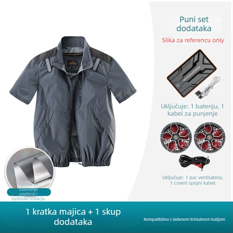 Muška rashladna majica s ugrađenim ventilatorom za aktivnosti na otvorenom i ribolov, punjiva, zaštita od sunca, poliester materijal