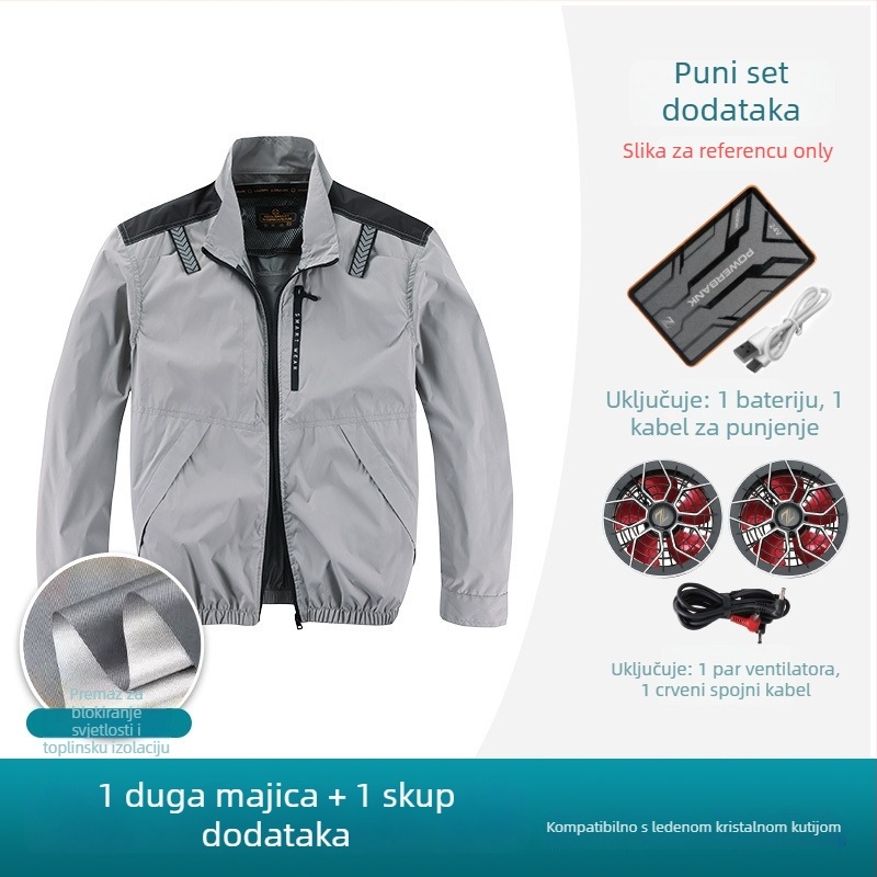 Muška rashladna majica s ugrađenim ventilatorom za aktivnosti na otvorenom i ribolov, punjiva, zaštita od sunca, poliester materijal