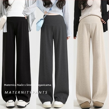 Trudničke hlače s širokim krojem, niska struka, bez pritiska na trbuh, Chenille podstava s flisom