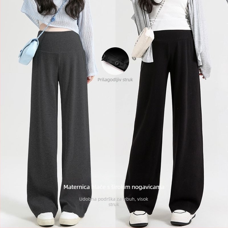 Trudničke hlače s širokim krojem, niska struka, bez pritiska na trbuh, Chenille podstava s flisom