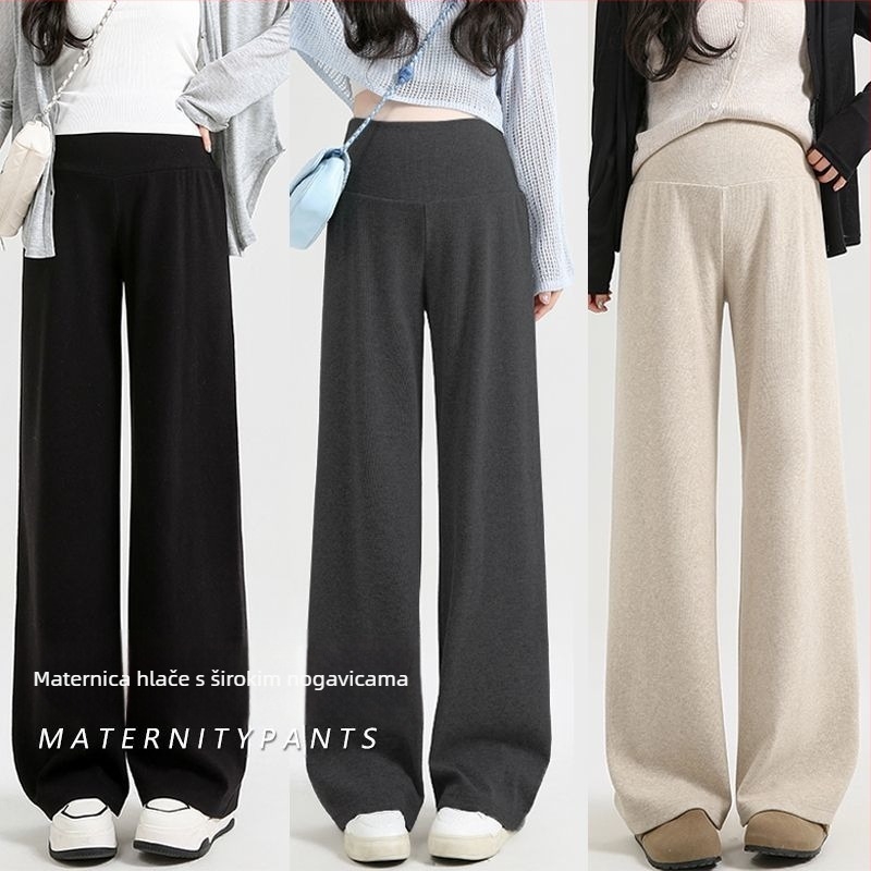 Trudničke hlače s širokim krojem, niska struka, bez pritiska na trbuh, Chenille podstava s flisom