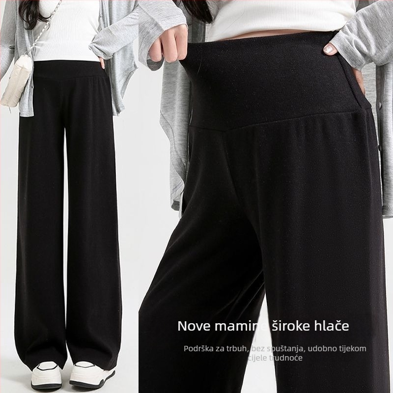 Trudničke hlače s širokim krojem, niska struka, bez pritiska na trbuh, Chenille podstava s flisom