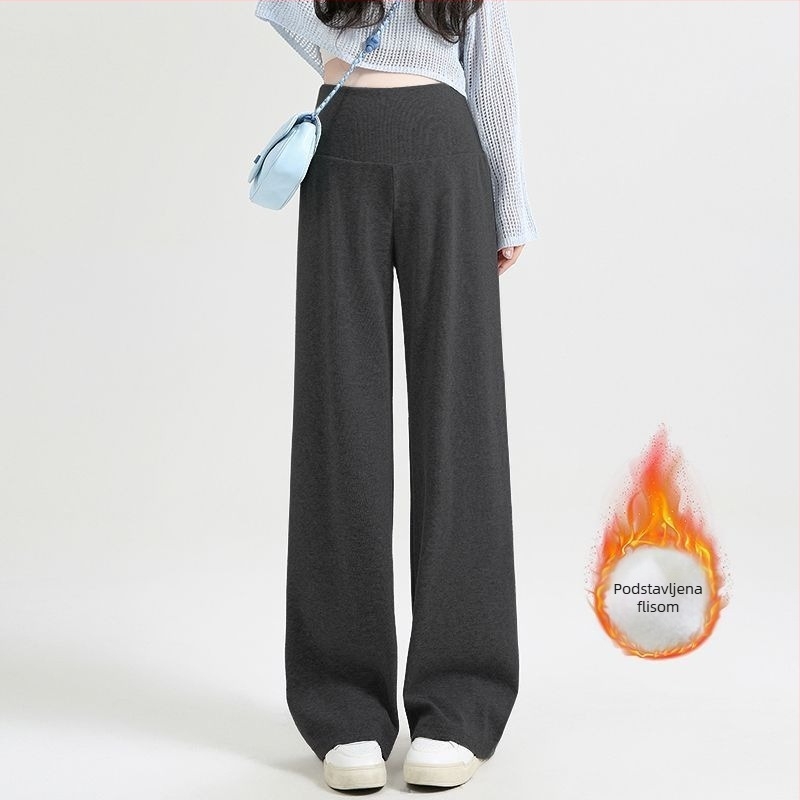 Trudničke hlače s širokim krojem, niska struka, bez pritiska na trbuh, Chenille podstava s flisom