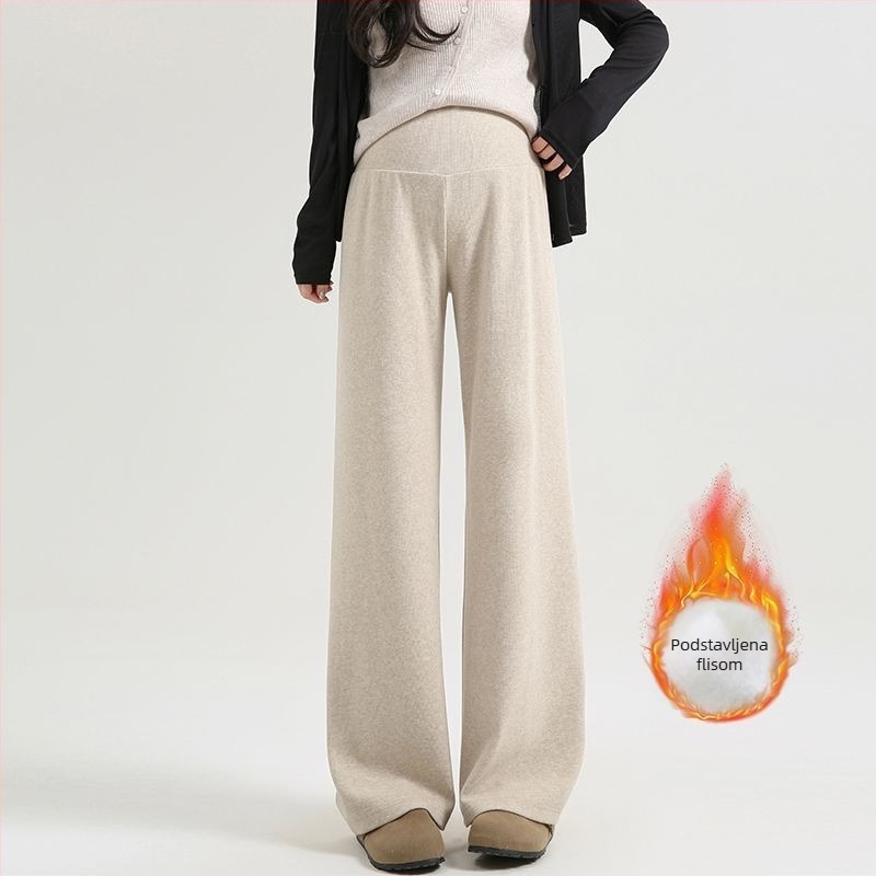 Trudničke hlače s širokim krojem, niska struka, bez pritiska na trbuh, Chenille podstava s flisom