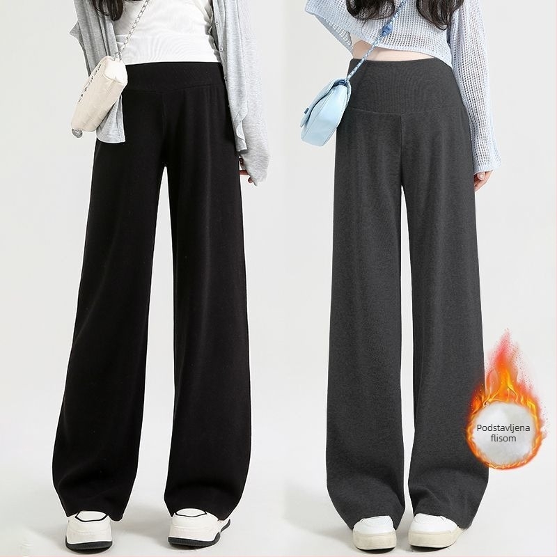 Trudničke hlače s širokim krojem, niska struka, bez pritiska na trbuh, Chenille podstava s flisom