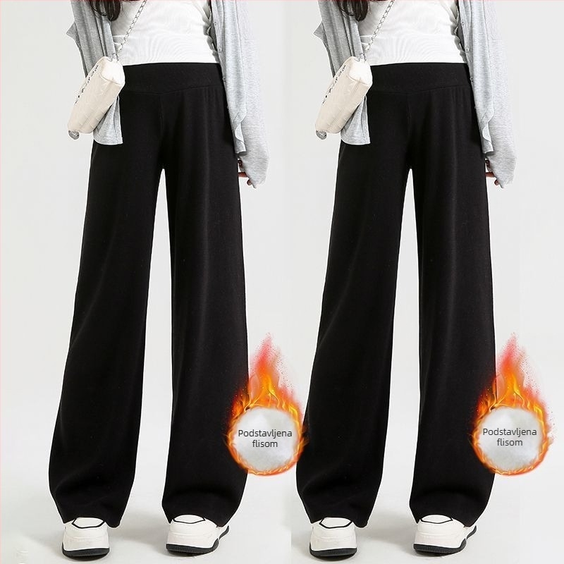 Trudničke hlače s širokim krojem, niska struka, bez pritiska na trbuh, Chenille podstava s flisom