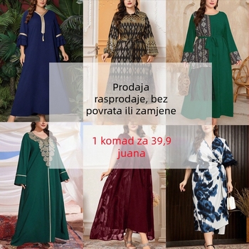 Haljina od poliestera s otiskom, okrugli izrez, dugi rukavi, duga suknja