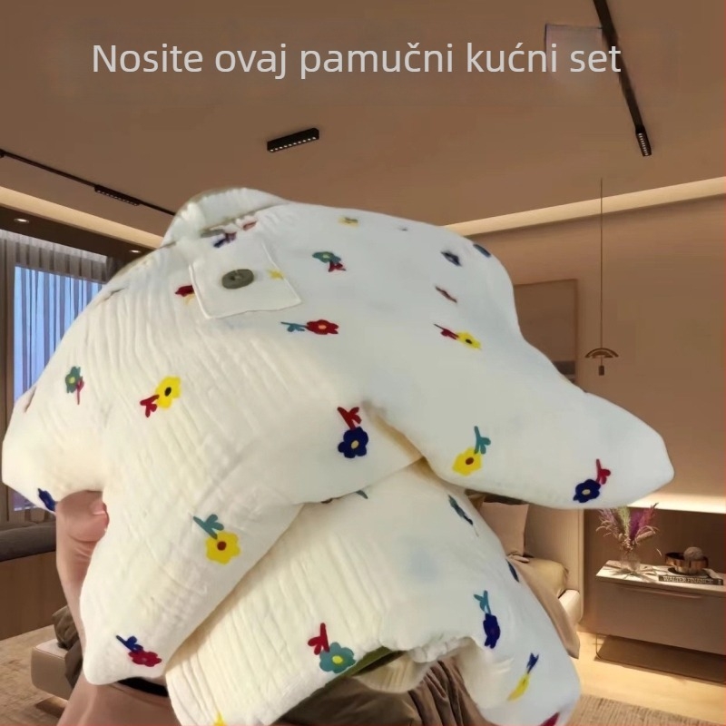 Plus veličina: set pidžama od dvostruke gaze od 100% pamuka, za dojenje, s dugim rukavima, proljeće–jesen