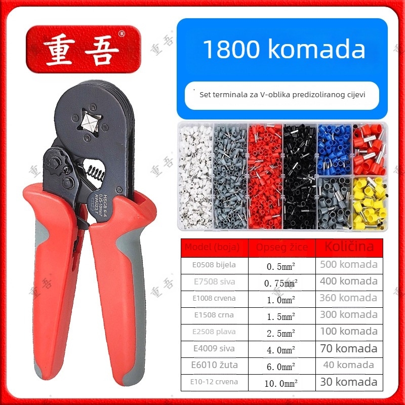 Set kliješta za obavljanje terminala cijevi tipa s predizolacijom, Chongwu, mangan čelik, 325 g, uštedu snage