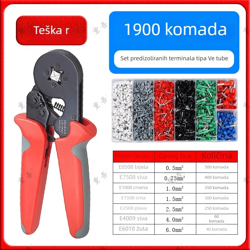 Set kliješta za obavljanje terminala cijevi tipa s predizolacijom, Chongwu, mangan čelik, 325 g, uštedu snage