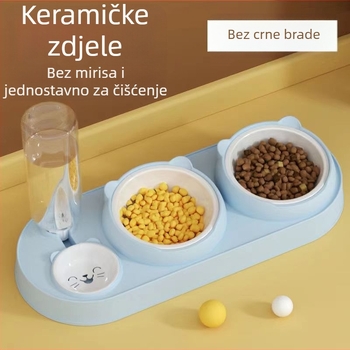Mačja dvostruka zdjela s automatskim pićem i hranom, plastična, marka Yixin yichong