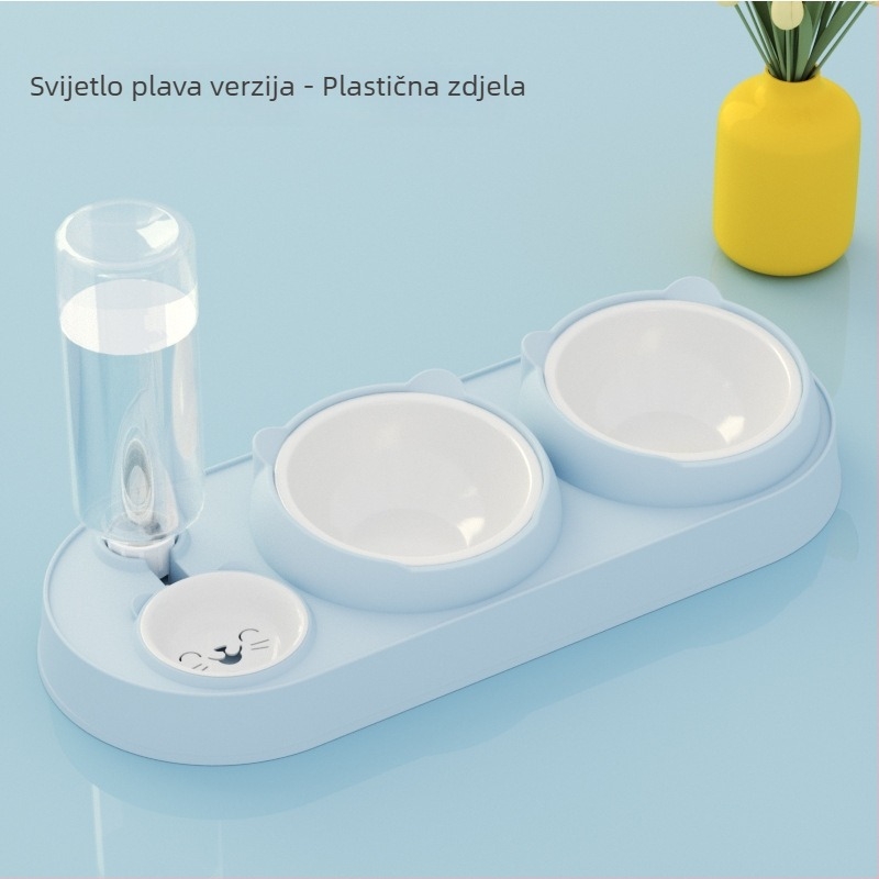 Mačja dvostruka zdjela s automatskim pićem i hranom, plastična, marka Yixin yichong