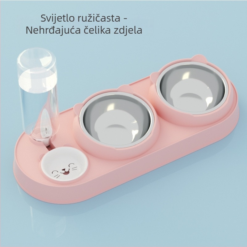 Mačja dvostruka zdjela s automatskim pićem i hranom, plastična, marka Yixin yichong