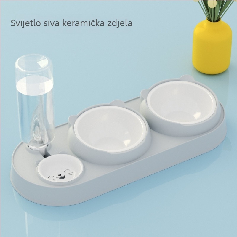 Mačja dvostruka zdjela s automatskim pićem i hranom, plastična, marka Yixin yichong