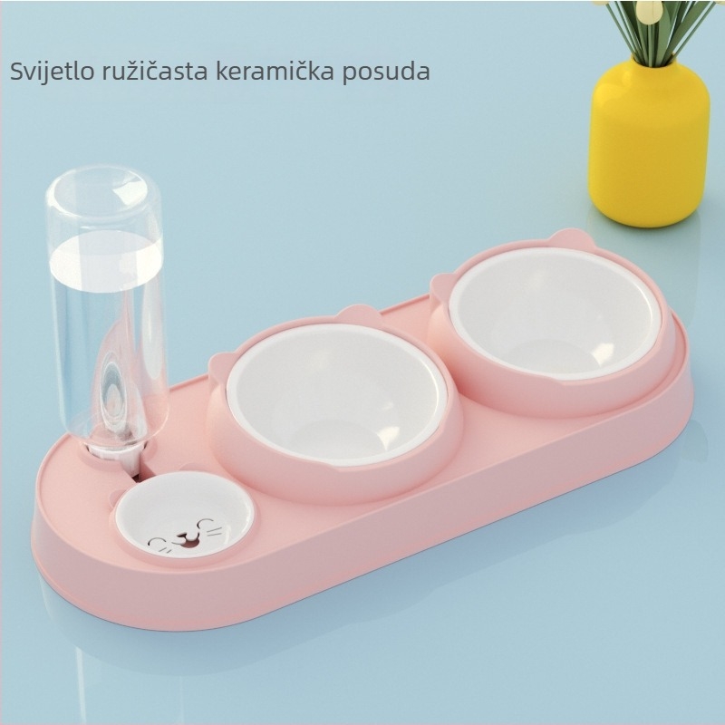 Mačja dvostruka zdjela s automatskim pićem i hranom, plastična, marka Yixin yichong