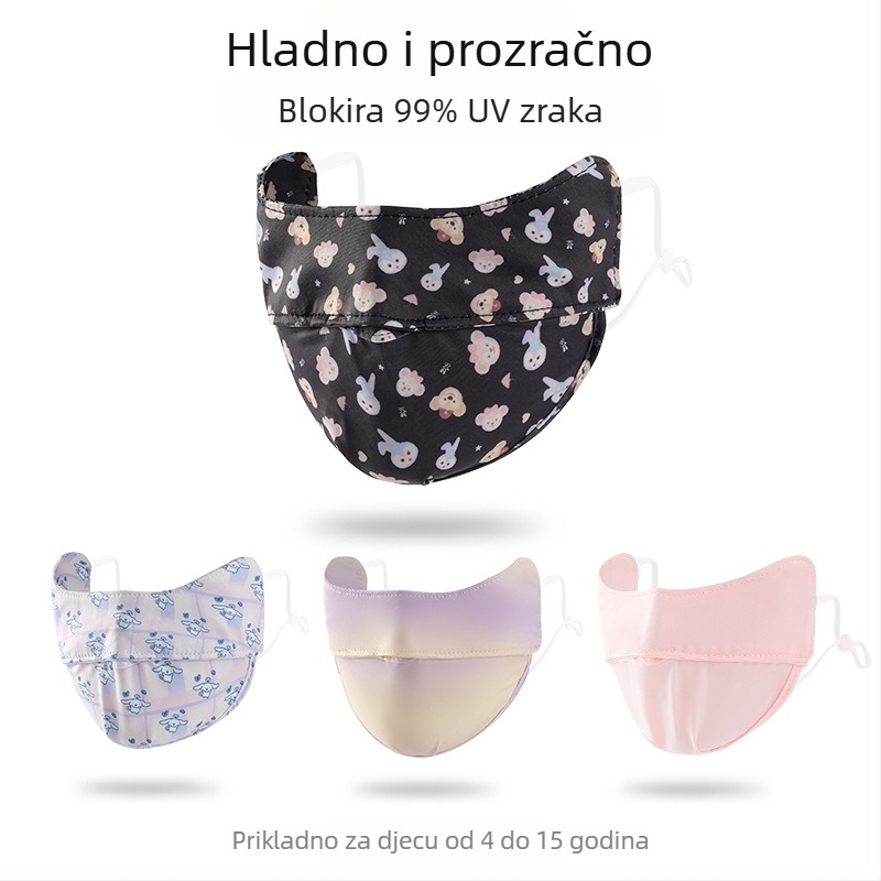 Dječja maska od Ice Silk s UV zaštitom UPF50+, Cartoon dizajn, s trakom za uho, satin završetak