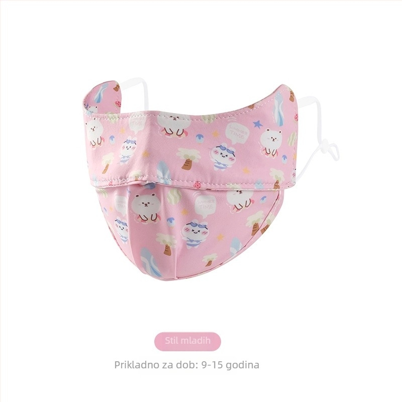 Dječja maska od Ice Silk s UV zaštitom UPF50+, Cartoon dizajn, s trakom za uho, satin završetak