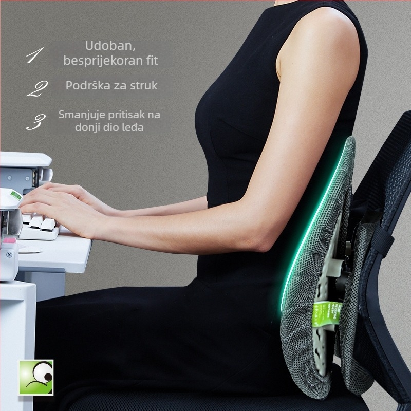 Ergonomska lumbalna jastučnica za uredsku stolicu, ABS materijal, tiskano logotip, pogodno za dulje sjedenje
