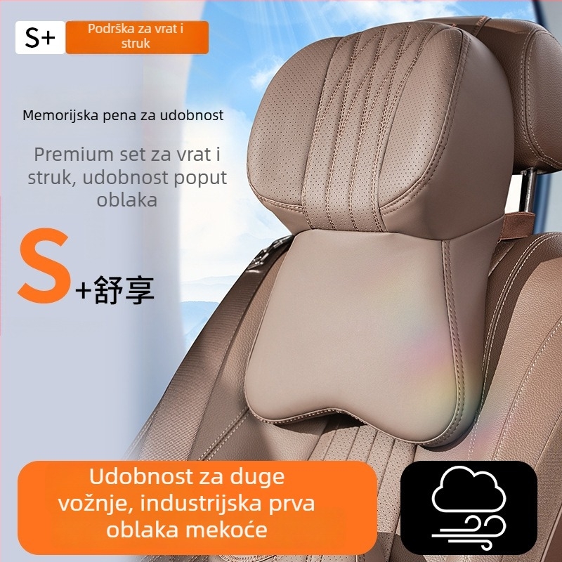 Auto jastuk za glavu i vrat s memorijskom penom, umjetna koža, univerzalna prilagodba, za sve sezone, prilagodljiv
