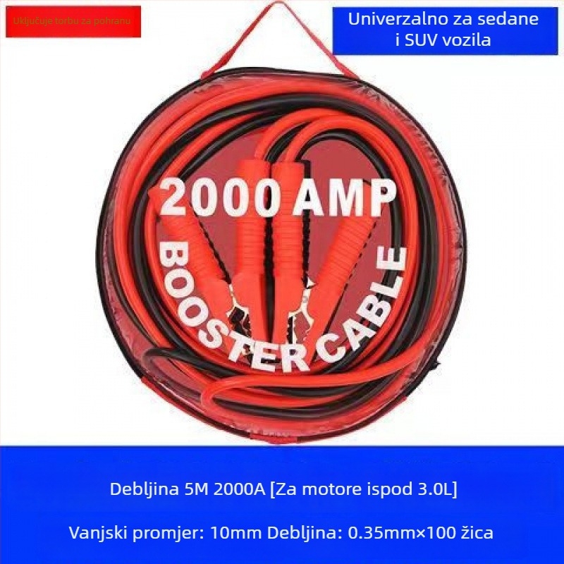 Kabel za pokretanje automobilske baterije, anti-zamrzavanje, debeli, otporni na hladnoću, čisti bakar, uzemljivački kabel