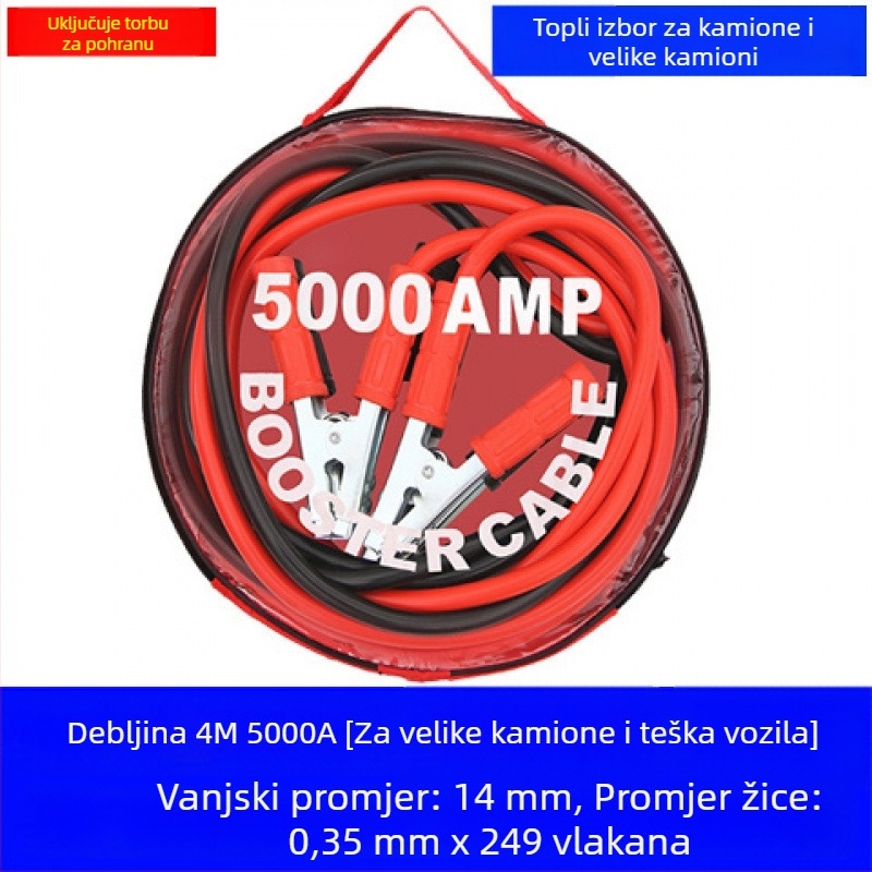 Kabel za pokretanje automobilske baterije, anti-zamrzavanje, debeli, otporni na hladnoću, čisti bakar, uzemljivački kabel