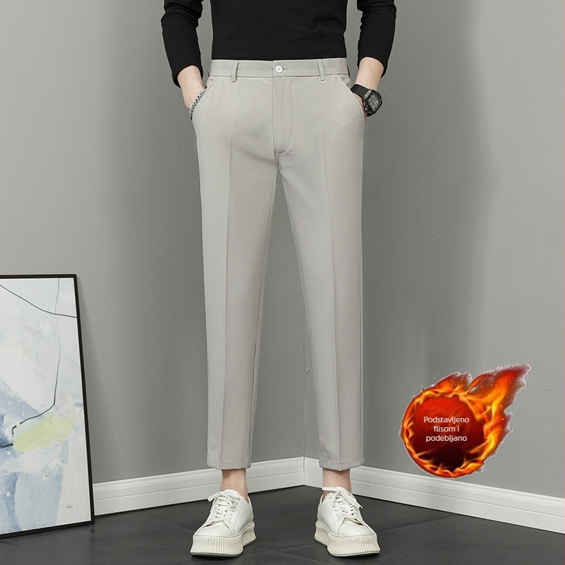 Muške zimske hlače s flis podstavom, ravni kroj, casual hlače u stilu odijela