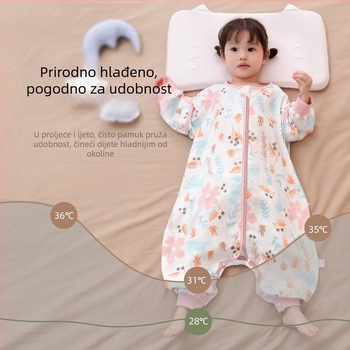 Dječji spavaći vak s razdvojenim nogama, 100% pamuk, antibakterijski, odvodi vlagu, za proljeće i jesen