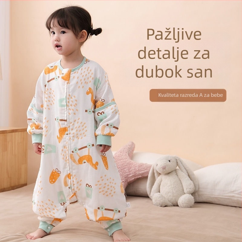 Dječji spavaći vak s razdvojenim nogama, 100% pamuk, antibakterijski, odvodi vlagu, za proljeće i jesen