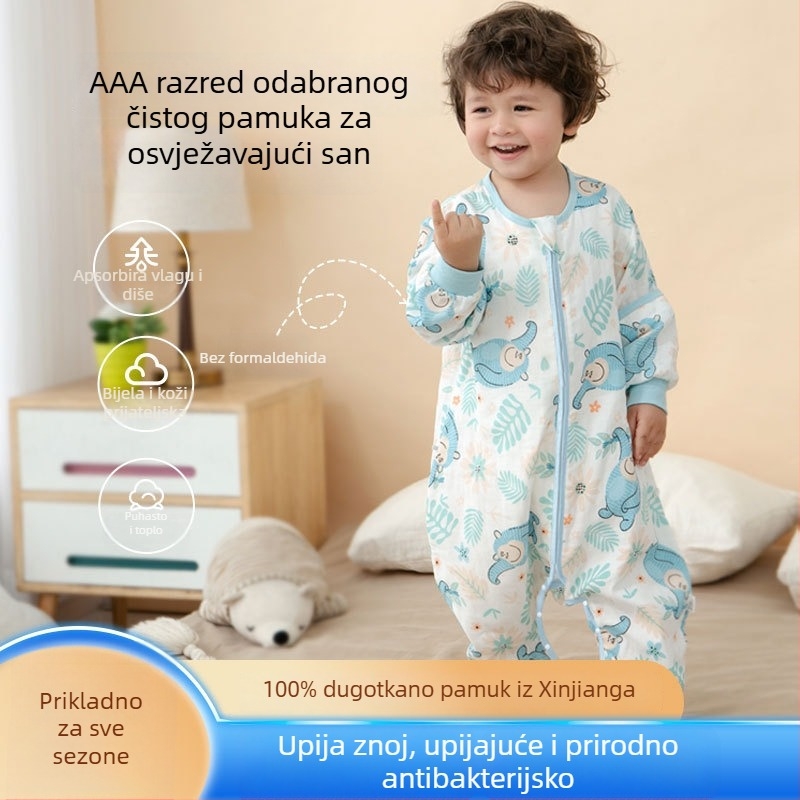 Dječji spavaći vak s razdvojenim nogama, 100% pamuk, antibakterijski, odvodi vlagu, za proljeće i jesen