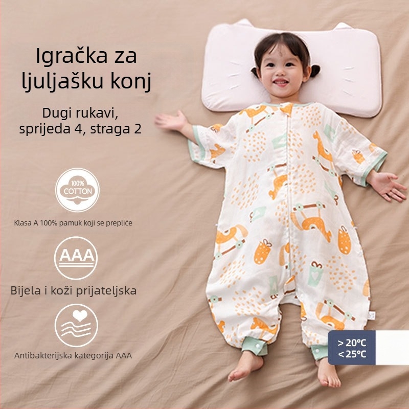 Dječji spavaći vak s razdvojenim nogama, 100% pamuk, antibakterijski, odvodi vlagu, za proljeće i jesen