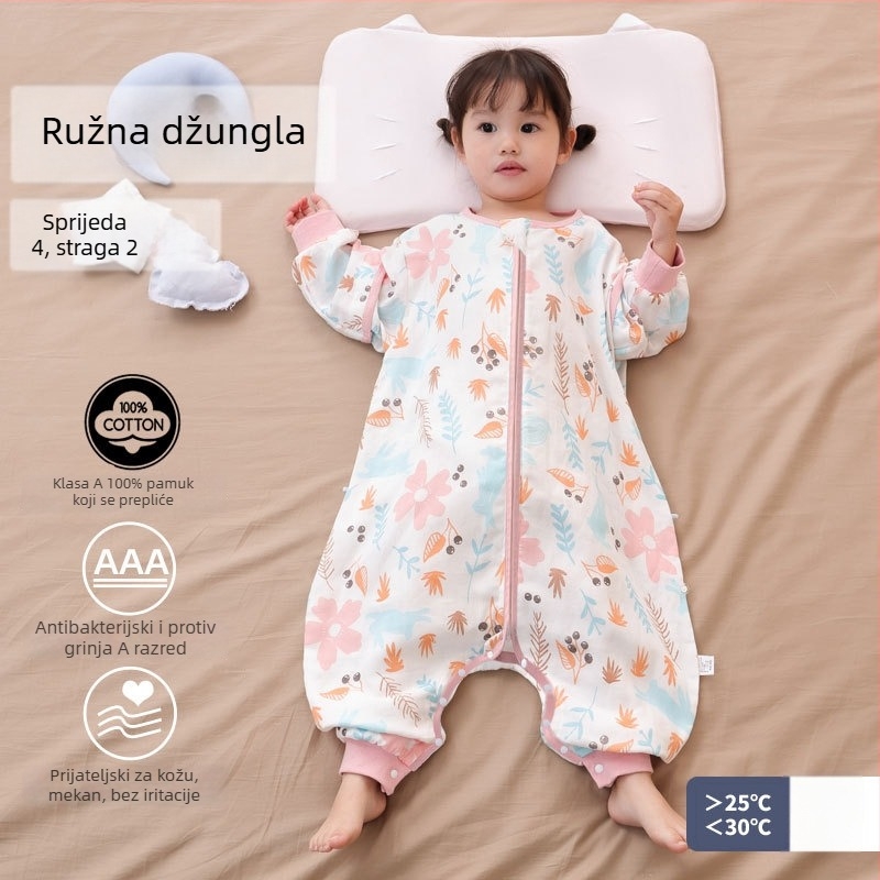 Dječji spavaći vak s razdvojenim nogama, 100% pamuk, antibakterijski, odvodi vlagu, za proljeće i jesen