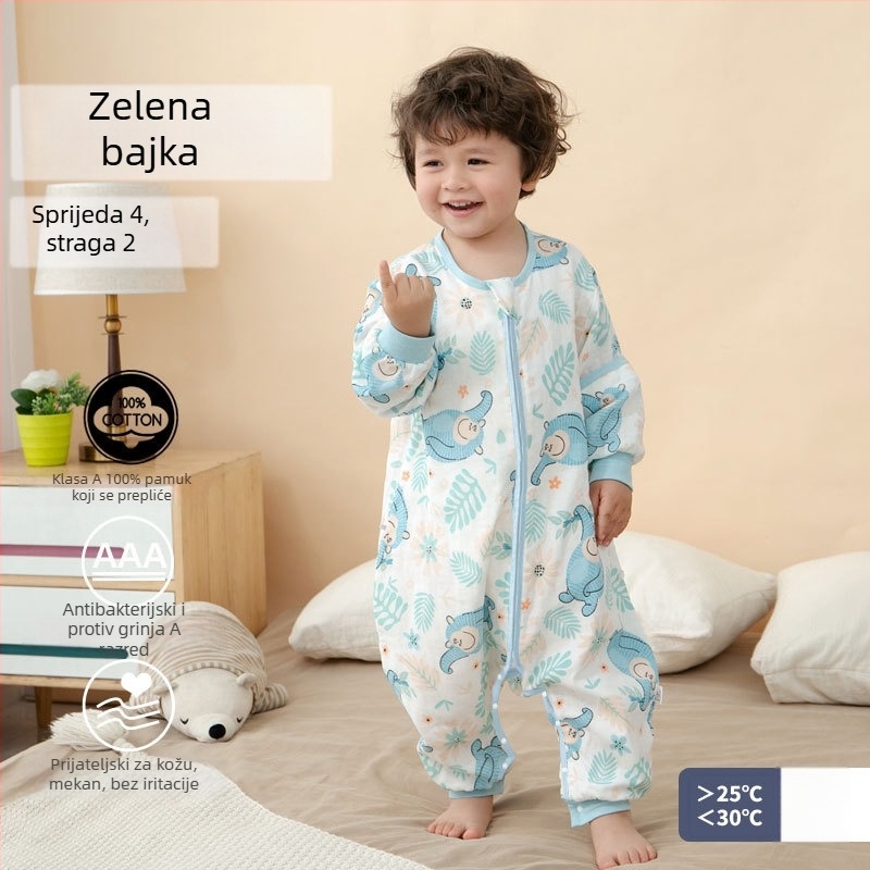 Dječji spavaći vak s razdvojenim nogama, 100% pamuk, antibakterijski, odvodi vlagu, za proljeće i jesen