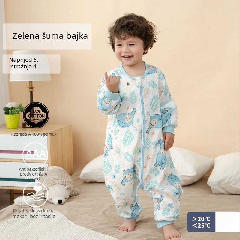 Dječji spavaći vak s razdvojenim nogama, 100% pamuk, antibakterijski, odvodi vlagu, za proljeće i jesen