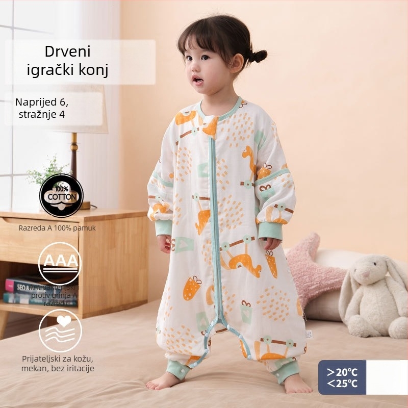 Dječji spavaći vak s razdvojenim nogama, 100% pamuk, antibakterijski, odvodi vlagu, za proljeće i jesen