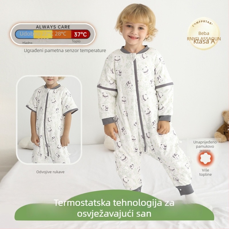 Dječji pamučni spavaći kombinezon s odvojivim rukavima, jesensko-zimsko, regulacija temperature, s odvojenim nogama, crtani motiv
