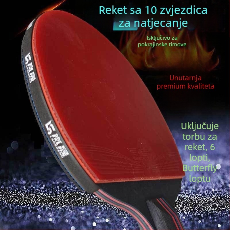 Stolnoteniski reketa, dvostrana guma visoke elastičnosti, karbonska ploča, direktni udar, trening set za studente i odrasle