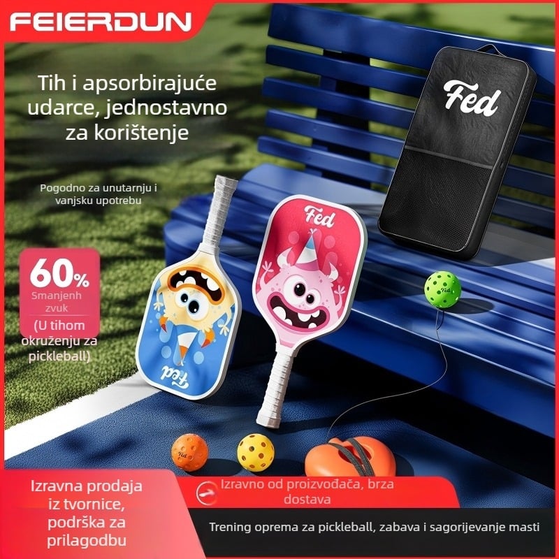 Set reketa za pickleball za početnike – vanjski trening za djecu, Fiberglass, 200 g, Feltun