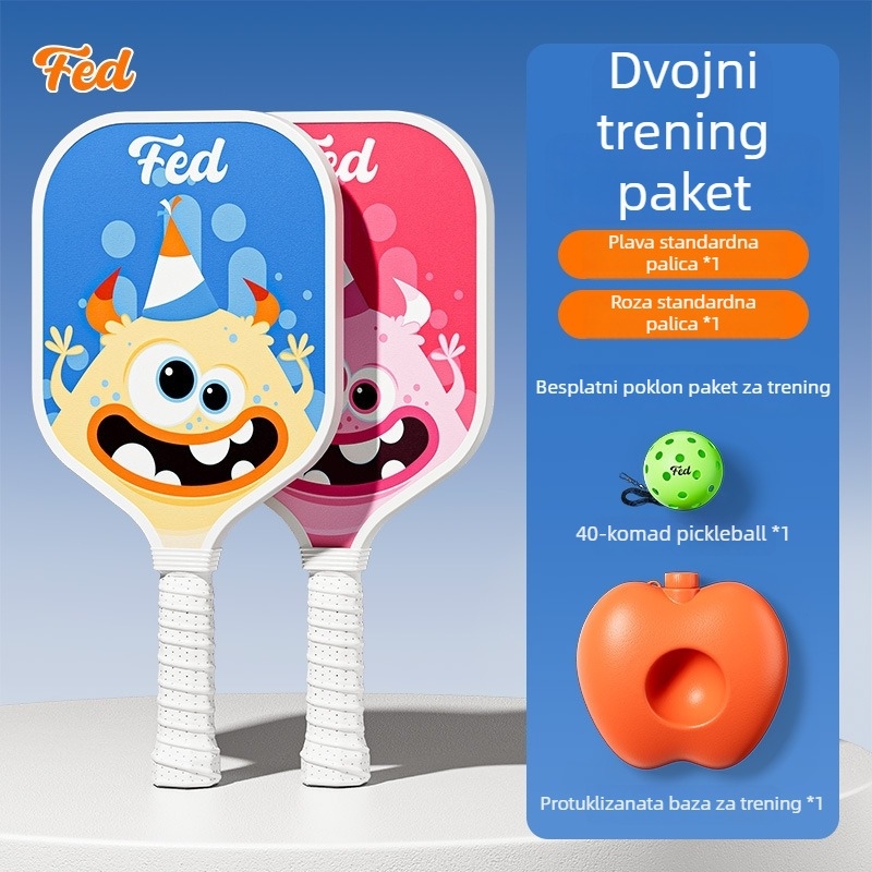 Set reketa za pickleball za početnike – vanjski trening za djecu, Fiberglass, 200 g, Feltun