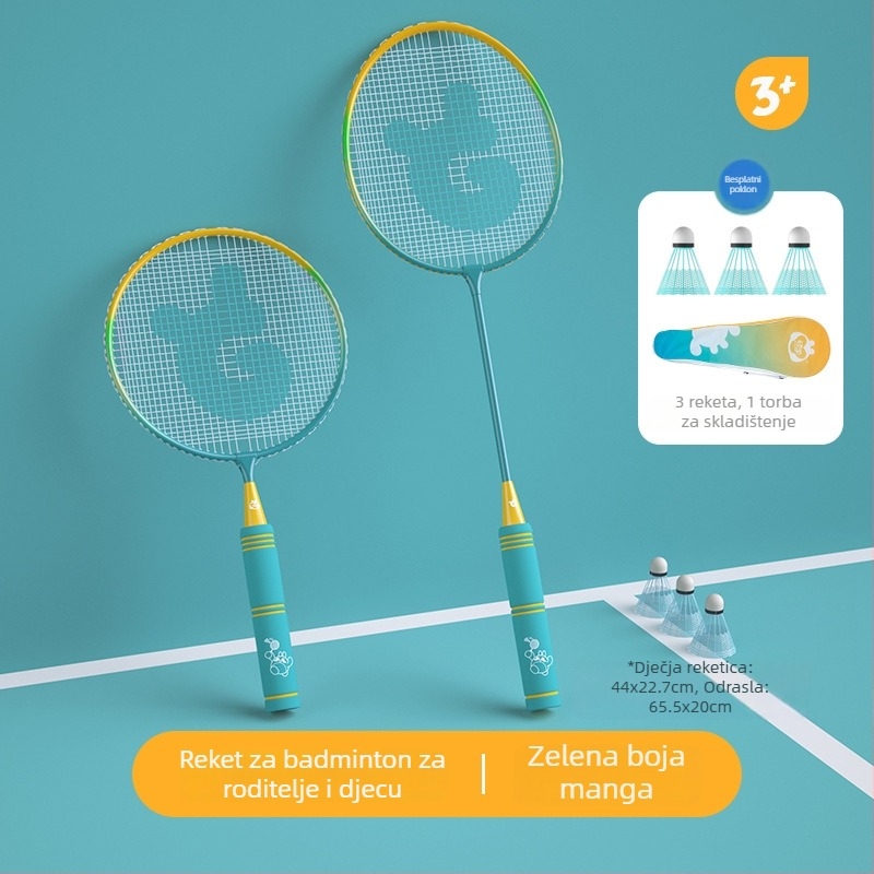 Dječji set raketa za badminton – ultralagan, 95–100 g; okvir od željezne legure; direktan udarac; za djecu; igru na otvorenom