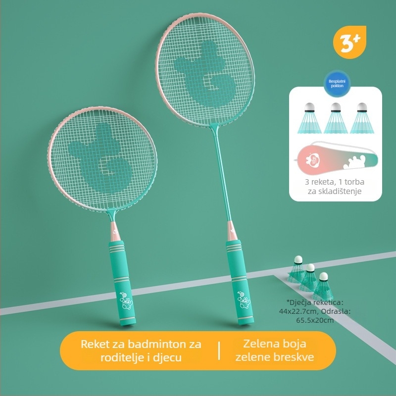 Dječji set raketa za badminton – ultralagan, 95–100 g; okvir od željezne legure; direktan udarac; za djecu; igru na otvorenom