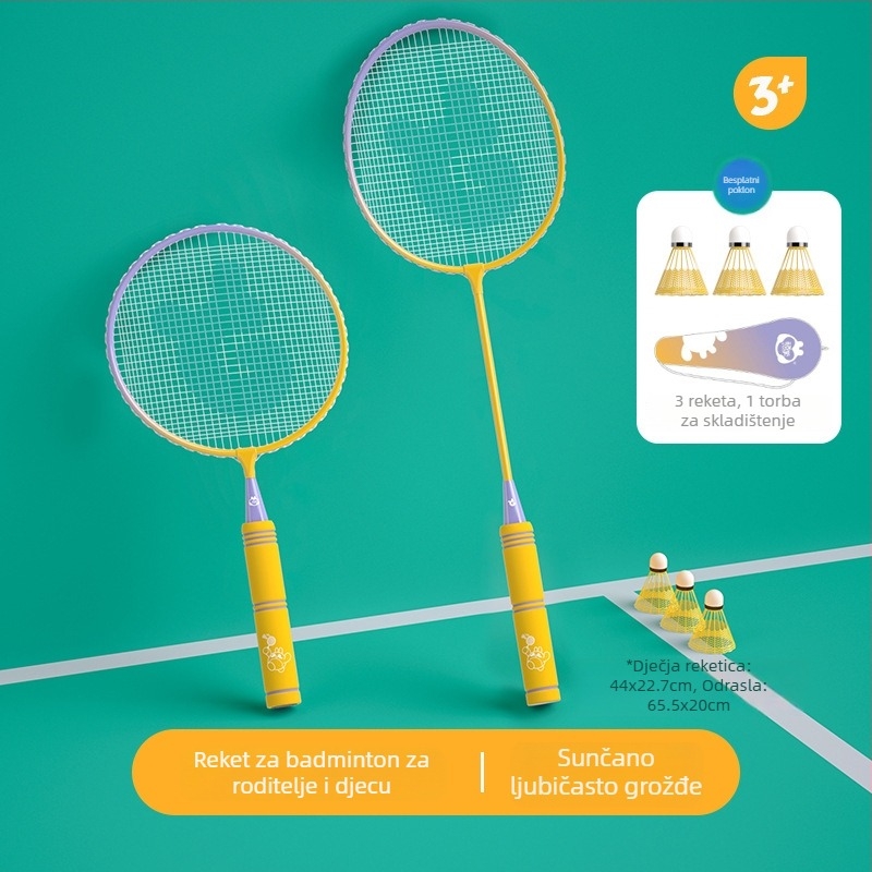 Dječji set raketa za badminton – ultralagan, 95–100 g; okvir od željezne legure; direktan udarac; za djecu; igru na otvorenom