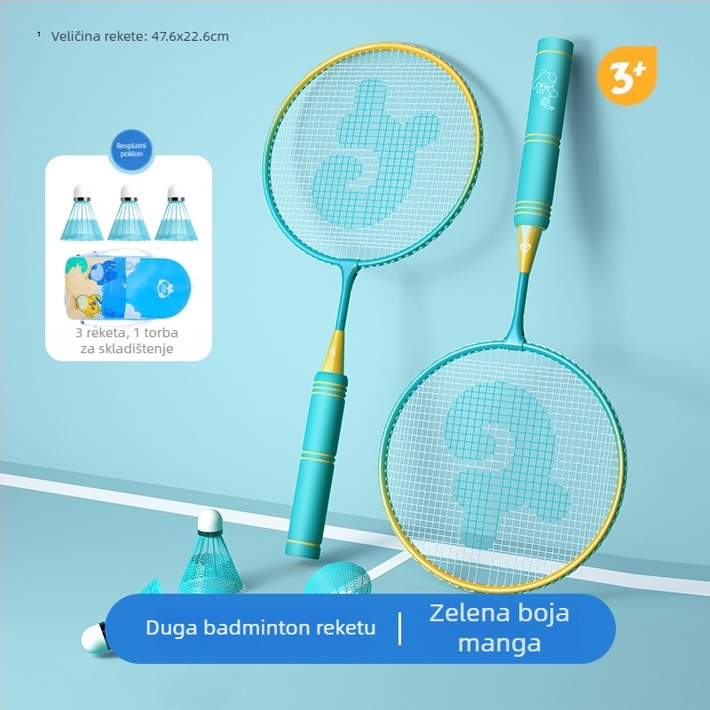 Dječji set raketa za badminton – ultralagan, 95–100 g; okvir od željezne legure; direktan udarac; za djecu; igru na otvorenom