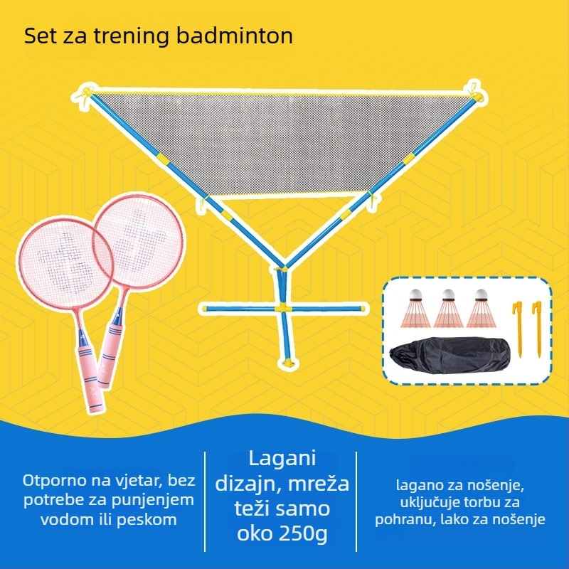 Dječji set raketa za badminton – ultralagan, 95–100 g; okvir od željezne legure; direktan udarac; za djecu; igru na otvorenom
