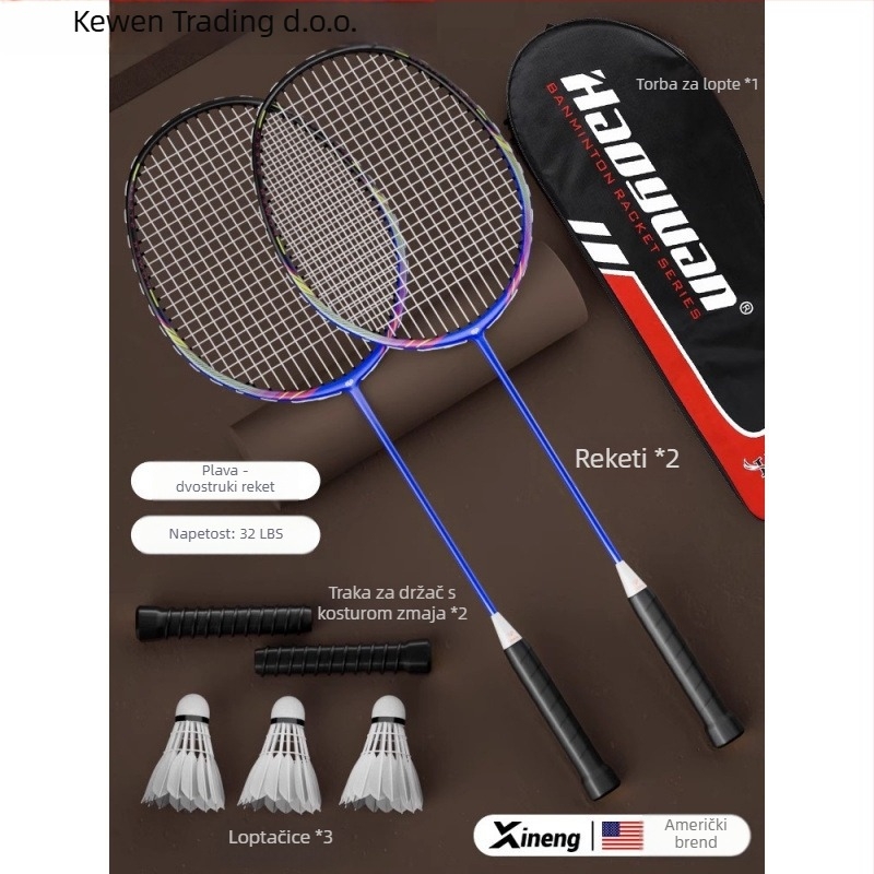 Badminton reketa – Kewen, okvir od karbonskih vlakana, težina 75–79 g, debljina ručke G-3, srednja tvrdoća