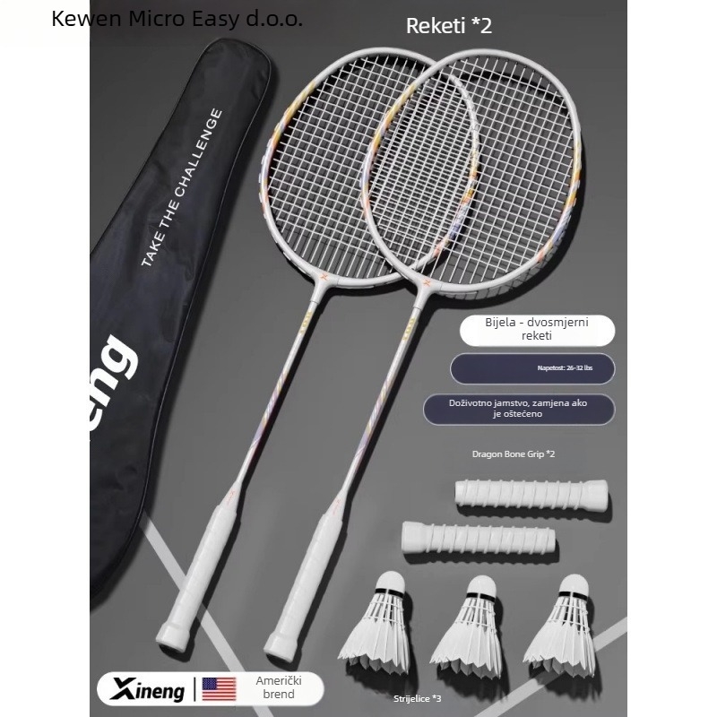 Badminton reketa – Kewen, okvir od karbonskih vlakana, težina 75–79 g, debljina ručke G-3, srednja tvrdoća